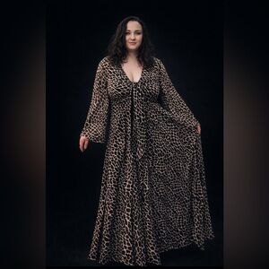 Giraffe Print Sheer Kimono Robe Set | Matching headwrap | glam maxi cover up